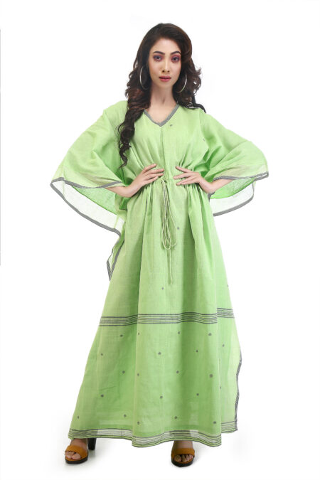 Green Khadi Handloom  Jamdani  Kaftan
