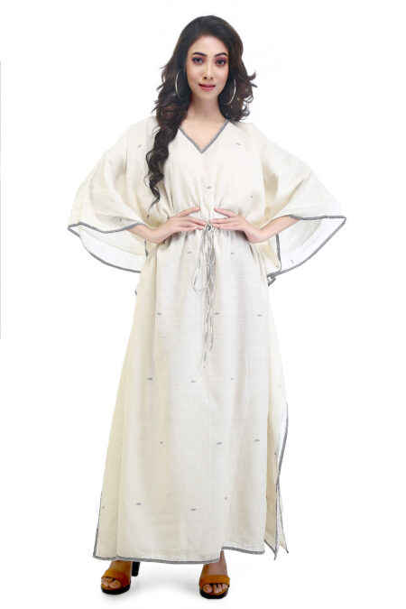 Pearl White Khadi Handloom  Jamdani  Kaftan