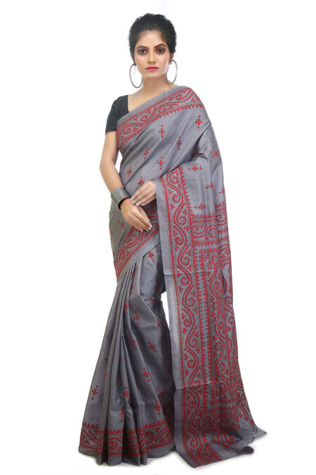 Handcrafted Gujrati Silk Saree-Smoky Vintage